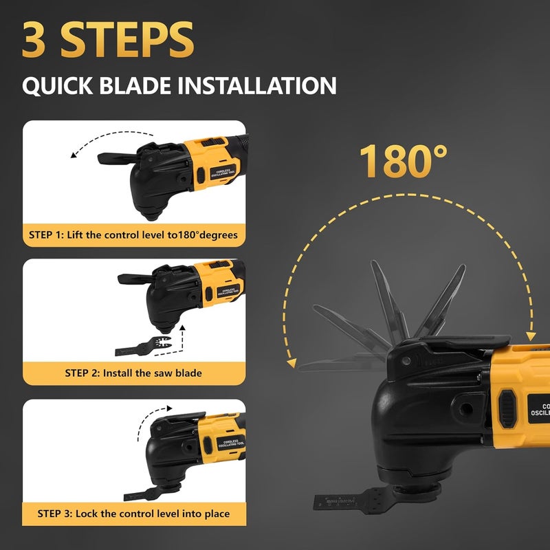 Labfintom Cordless Oscillating Tool, Brushless Orbiting Tool Compatible with De-Walt 20V Battery, 23 PCS Multi-Tool Kit with Auxiliary Handle for Cutting, Scraping, Sanding, 6 Variable Speed (Tools Only) - Image 5